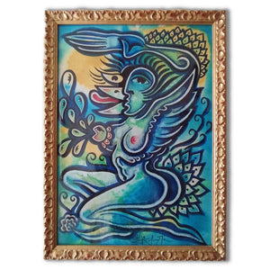 DAIMON MUJER PÁJARO Acuarela 34x45 cm