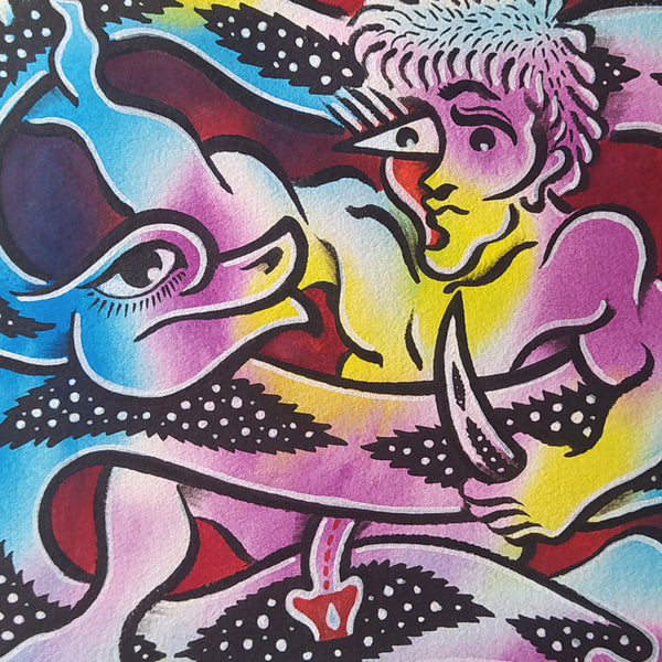 HERCULES Y LA SERPIENTE técnica mixta 31x25cm