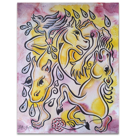 LA DANZA DE LOS CABALLOS técnica mixta 38x50cm