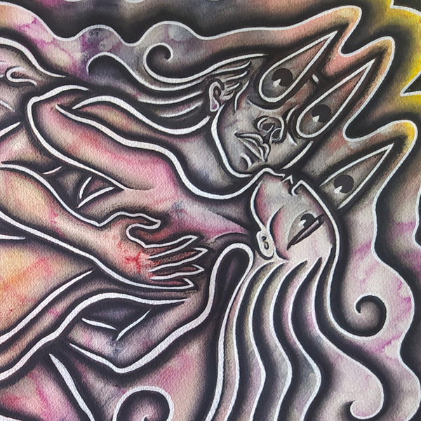 PAREJA VOLADORA técnica mixta 75x55cm