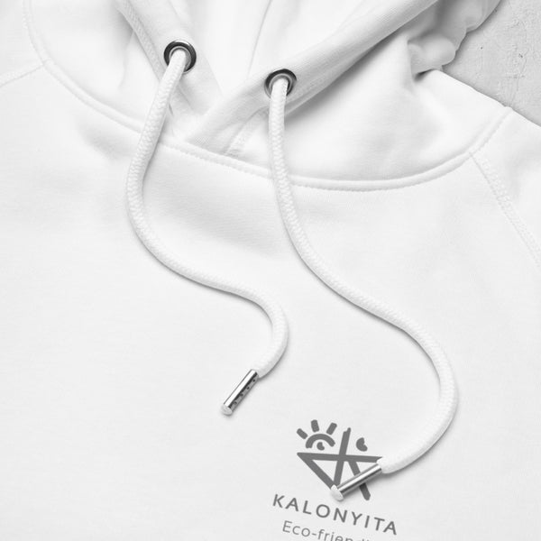 Sudadera blanca ECO con capucha logo Kalonyita bordado